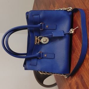 Micheal Kors Blue Hamilton Tote Purse with gold accents